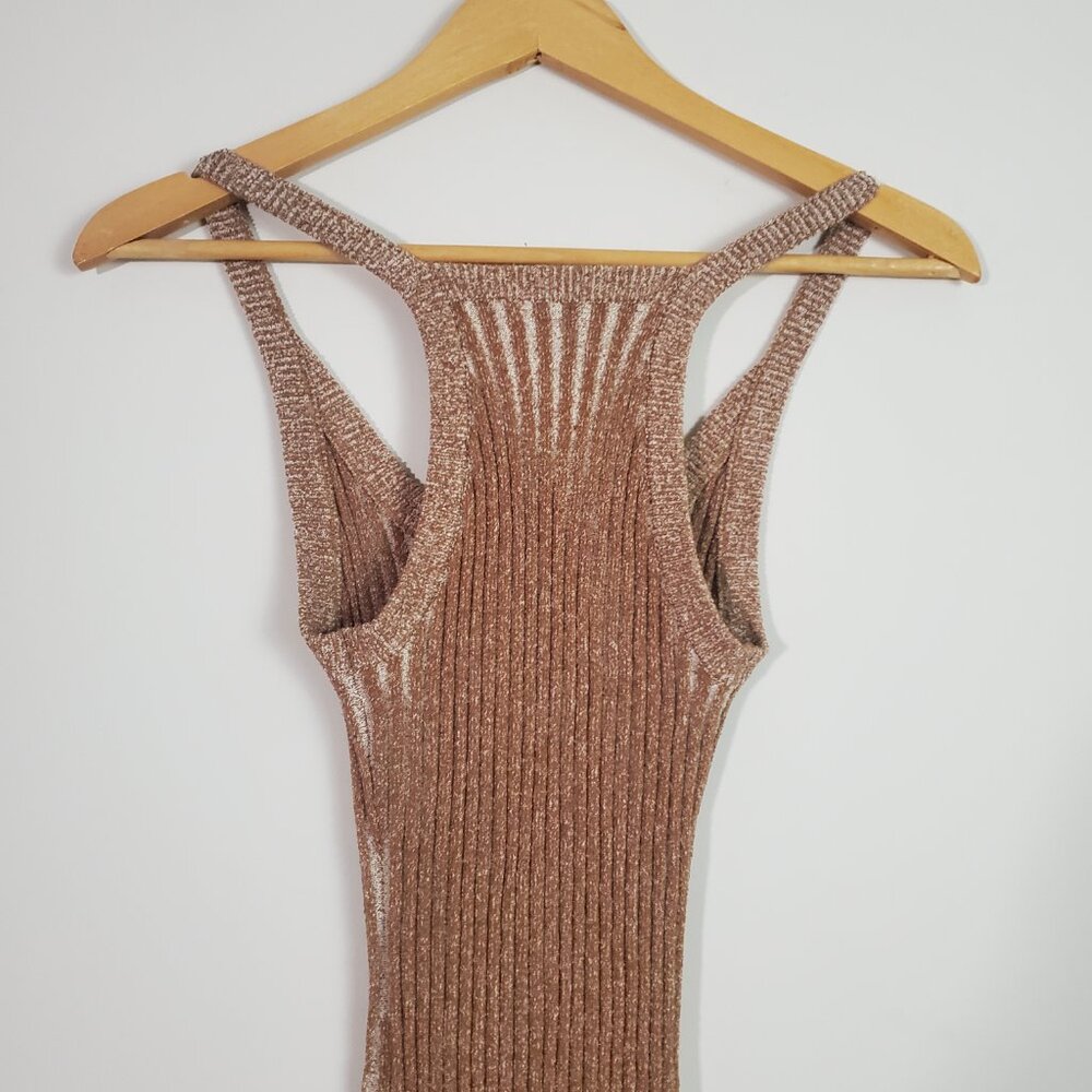 Revolve One Grey Day Dani Tank Dress Small Tan Ribbed Midi Timeless Modern - Picture 8 of 13